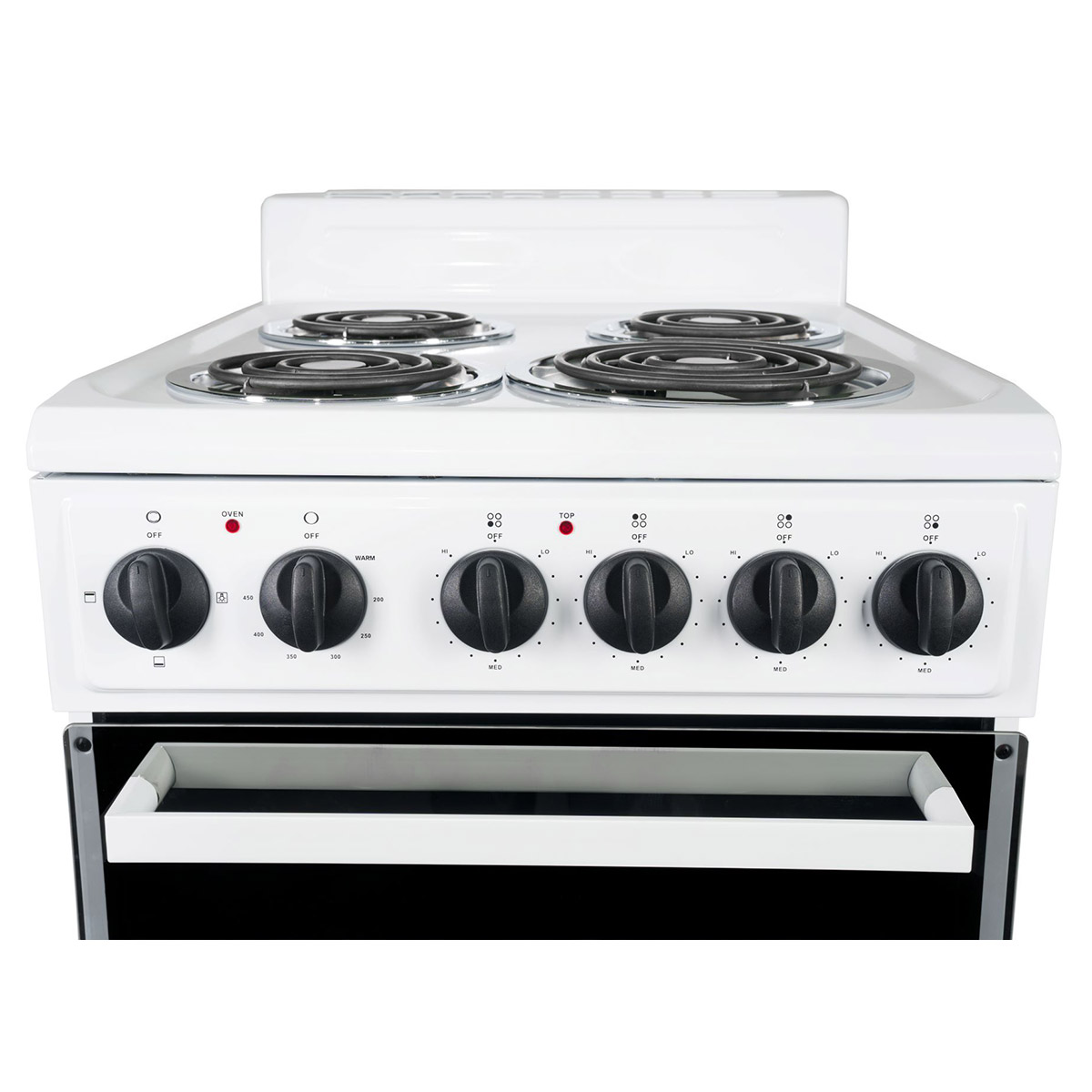 Premium Levella - Cocina eléctrica de 20 pulgadas con 4 quemadores de  bobina y capacidad de horno de 2.2 pies cúbicos en color blanco
